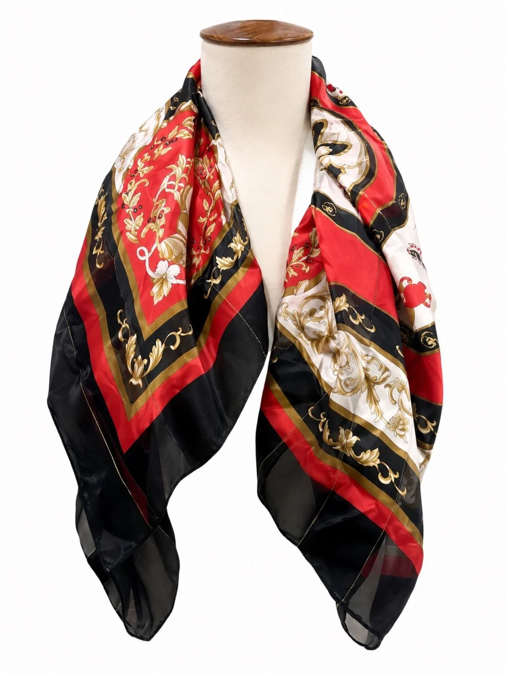 Red and Black Women's Scarf Faux Silk Vintage Chains Gold Fall Neck